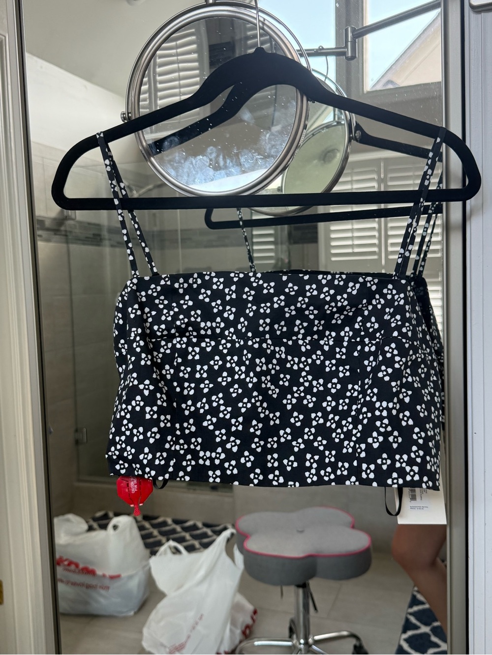 New! STAUD Federico Black & White Floral Crop Cami Top - Picture 2 of 3